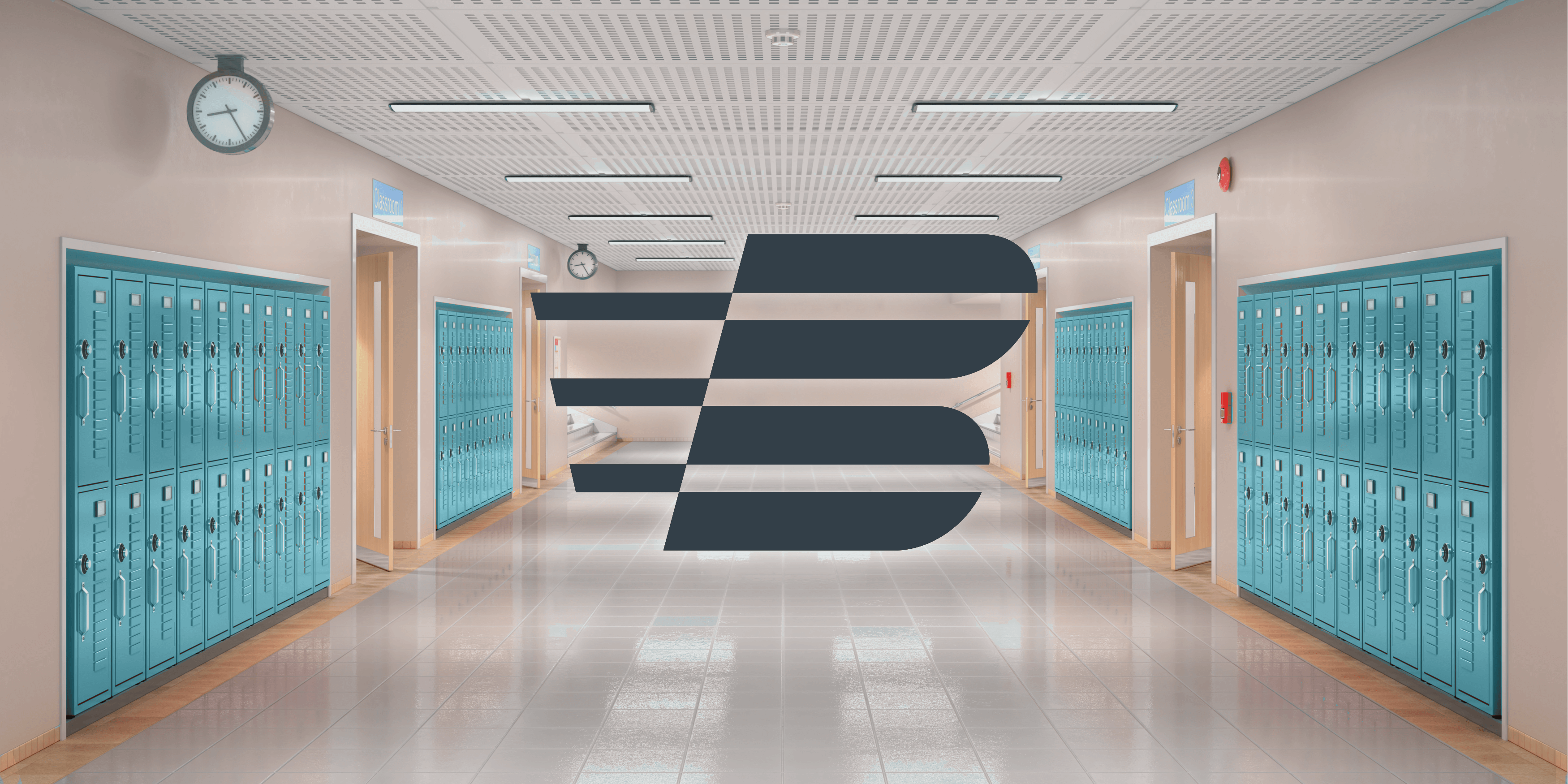 Berman logo over school lockers